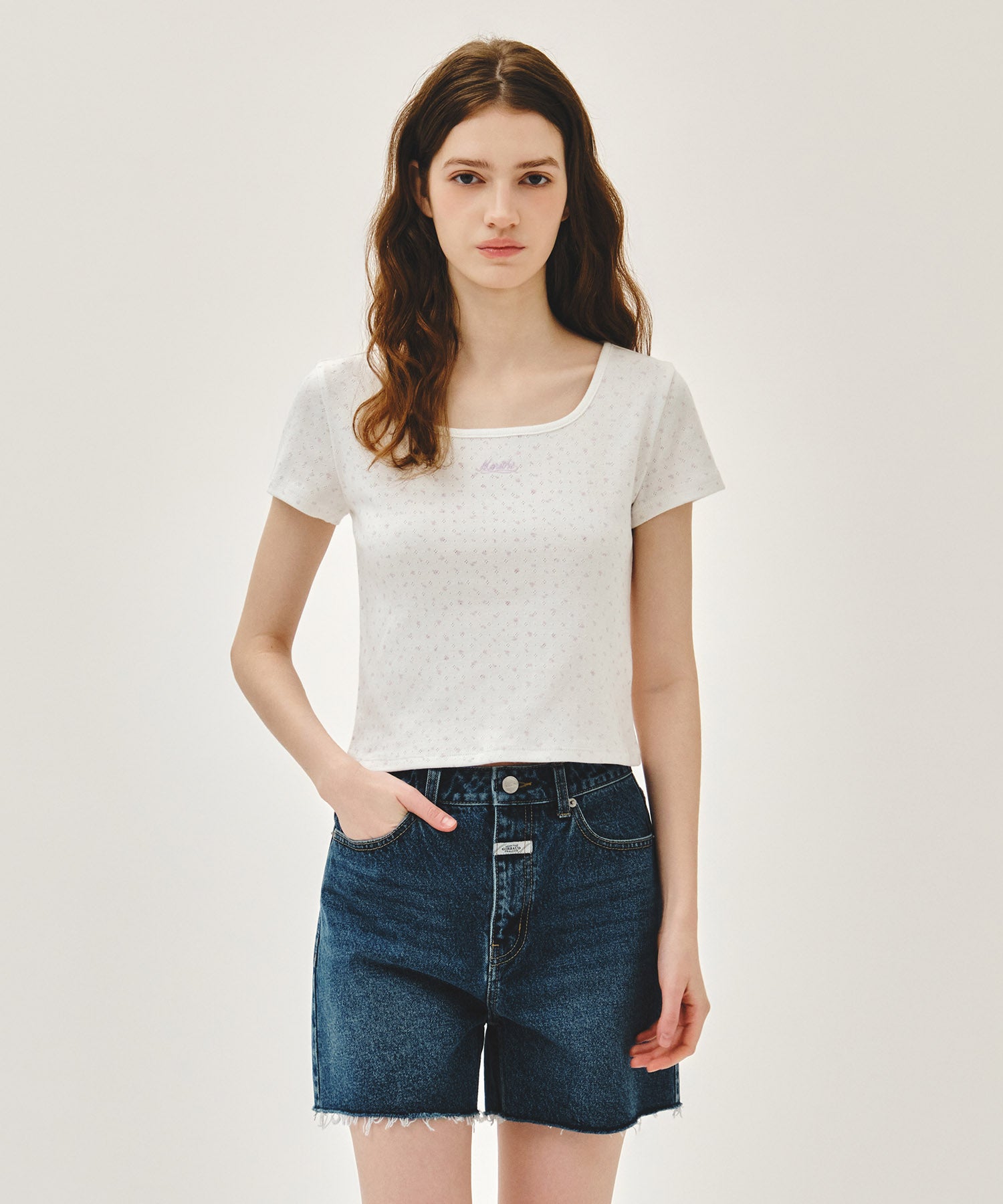 Marithé François Girbaud Small Logo Crop Tee (flower)