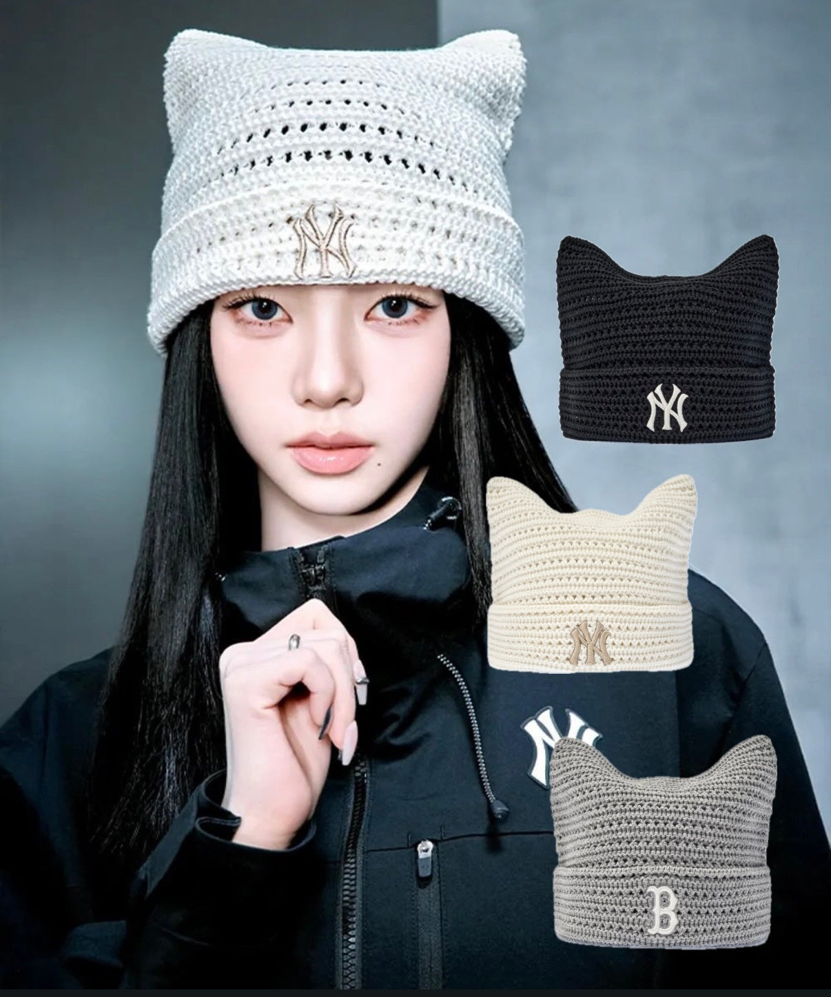 MLB Korea Summer Crochet Meow Beanie NY