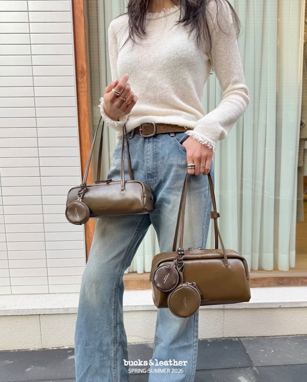 🇰🇷Bucks & Leather Calfskin Baguette Bag