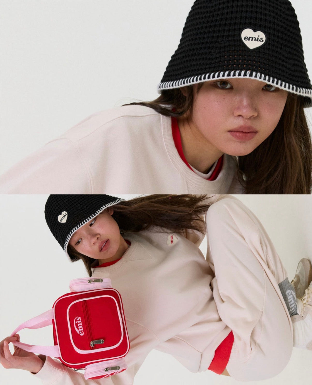 EMIS Heart Rubber Patch Knit Bucket Hat