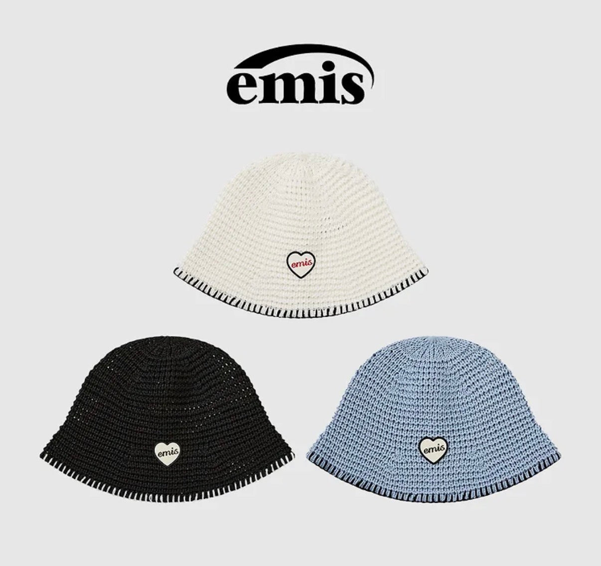 EMIS Heart Rubber Patch Knit Bucket Hat
