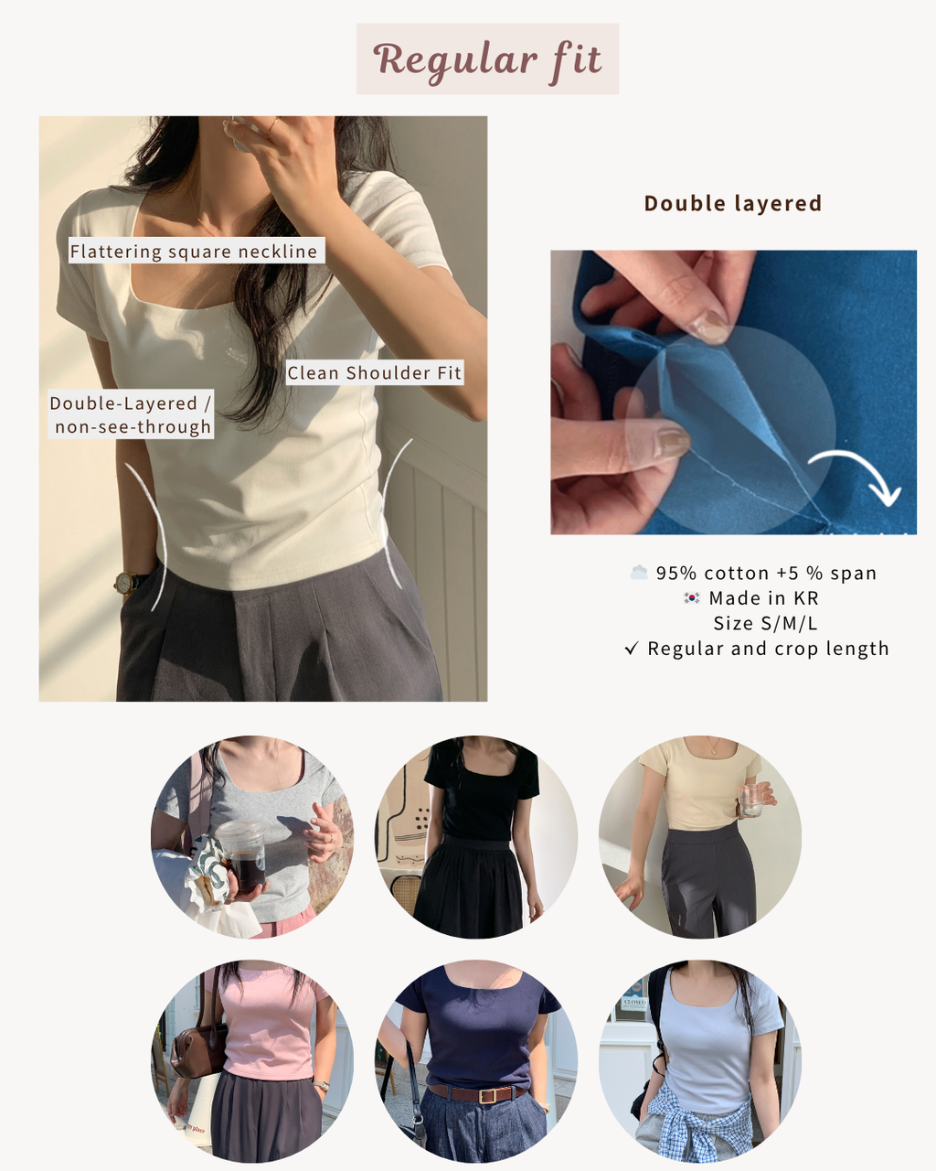 Everyday square neck top Regular fit